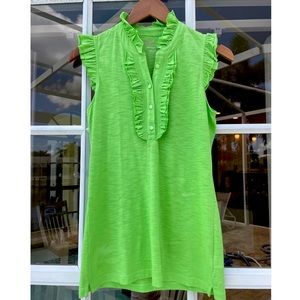 Lilly Pulitzer green ruffle top size xs tank top business cotton summer blouse